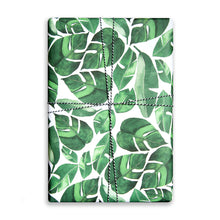  Single sheet of patterned gift wrap. Tropical monstera leaves foliage pattern, watercolour.
